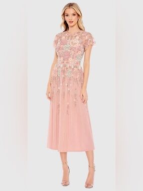 NWT Mac Duggal Pink Embellished High Neck Butterfly Sleeve Midi Dress US 4 #9134